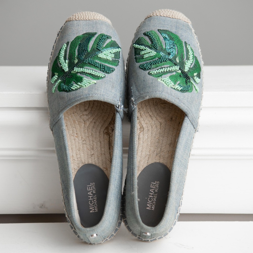 Michael Kors Slip on Shoes Sz 9 Leaf Beaded Espadrilles Resortwear Preppy Boho